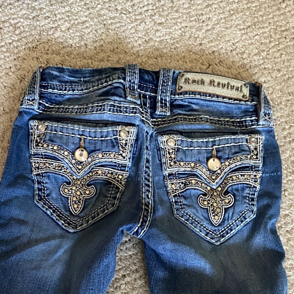 Rock Revival Women's Blue Boot Cut Jeans with Embellishments